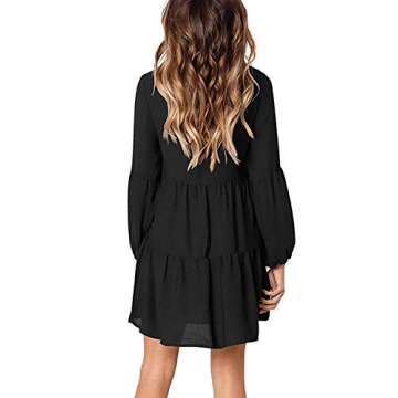 MissLook Women's Short Sleeve Tunic Dress V Neck Ruffle Loose Mini Swing Shift Dresses Black S