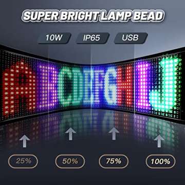KJOY Programmable Huge Bright LED Signs, 27''x5'' USB 5V, Bluetooth App Control Custom Text Pattern Animation, Scrolling, Flexible LED Display for Car Store Party Bar Hotel