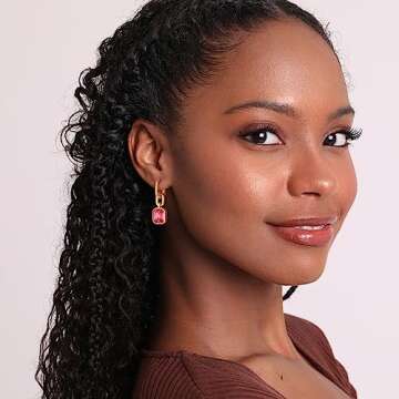 Birthstone Crystal Dangle Drop Earrings, 18K Gold Plated Huggie Hoop Hypoallergenic Earring Jewelry ...