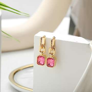 Birthstone Crystal Dangle Earrings with Gift Box