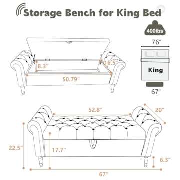 AEMEIOS 67'' Velvet Storage Bench for King Size Bed - Stylish & Functional