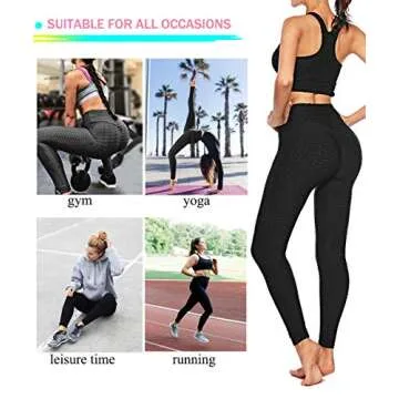 YAMOM High Waist Butt Lifting Anti Cellulite Workout Leggings for Women Yoga Pants Tummy Control Leggings Tight A-Black
