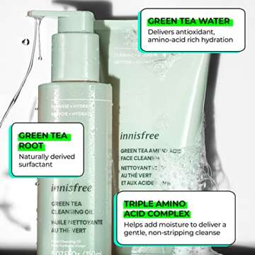 innisfree Green Tea Amino Acid Cleansing Foam, Sulfate Free, Korean Hydrating Face Cleanser with Gentle Foam