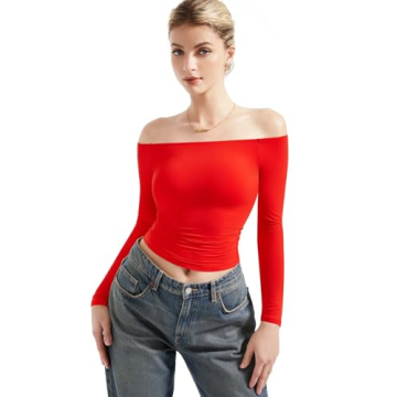 SUUKSESS Women Off Shoulder Long Sleeve Shirt Y2K Fashion