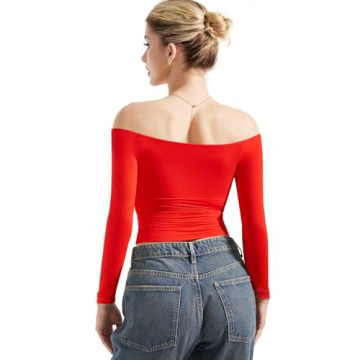SUUKSESS Women Off Shoulder Long Sleeve Shirt Y2K Fashion