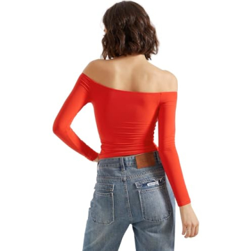 SUUKSESS Women Off Shoulder Long Sleeve Shirt Y2K Fashion