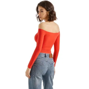 SUUKSESS Women Off Shoulder Long Sleeve Shirt Y2K Fashion