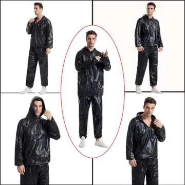 DawnBreak Sauna Sweat Suit for Women/Men with Hoodie Zipper Weight Loss Fitness Exercise Gym Workout Suit Top Pants Black - M