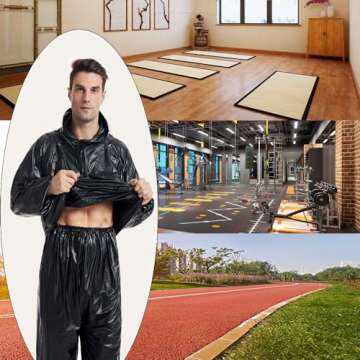 DawnBreak Sauna Sweat Suit for Women/Men with Hoodie Zipper Weight Loss Fitness Exercise Gym Workout Suit Top Pants Black - M