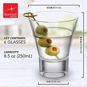 Bormioli Rocco YPSILON Cocktail Glasses - 6-Pack Elegant Set
