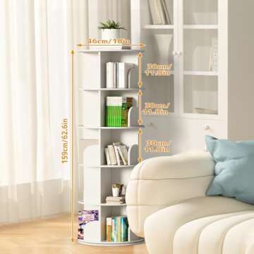 foriy 5 Tier Rotating Bookshelf 360° Revolving Bookcase Modern Tall Book Shelf Storage Display Rack...