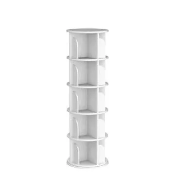 foriy 5 Tier Rotating Bookshelf 360° Revolving Bookcase Modern Tall Book Shelf Storage Display Rack Floor Standing Shelves with Baffle for Home Living Room Study Office White 63''X18''X18''