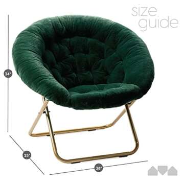 Milliard Faux Fur Saucer Chair, Foldable Comfy Bedroom Chair, Cozy Dorm Lounge Chair for Kids, Teens, and Adults, X-Large, Green