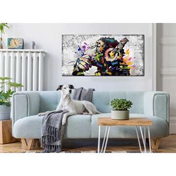 Large Canvas Wall Art Graffiti Gorilla with Headphones Picture for Living Room Bedroom Funny Wall Decor Ready to Hang Size 40" W x 20" H
