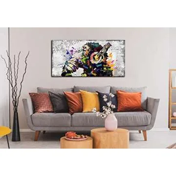 Large Canvas Wall Art Graffiti Gorilla with Headphones Picture for Living Room Bedroom Funny Wall Decor Ready to Hang Size 40" W x 20" H