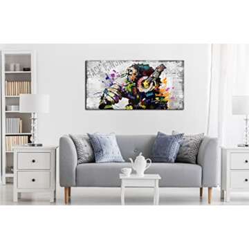 Large Canvas Wall Art Graffiti Gorilla with Headphones Picture for Living Room Bedroom Funny Wall Decor Ready to Hang Size 40" W x 20" H