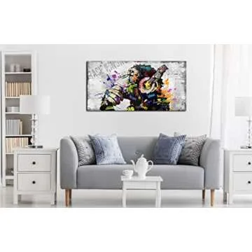 Large Canvas Wall Art Graffiti Gorilla with Headphones Picture for Living Room Bedroom Funny Wall Decor Ready to Hang Size 40" W x 20" H
