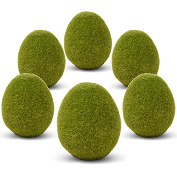6 Easter Green Mossy Eggs Spring Decor Artificial Fuzzy Flocked Moss Balls Decorative Holiday Furry ...