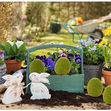 6 Easter Green Mossy Eggs Spring Decor Artificial Fuzzy Flocked Moss Balls Decorative Holiday Furry Covered Egg for Indoor Home Kitchen Table Shelf Bowl Decorations & Outdoor Garden Yard Potting Craft