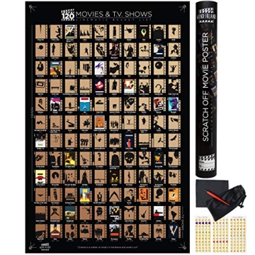 Wond3rland Premium Scratch Off Movie Poster with 100 Films & 20 TV Shows | Unique Black Cinematic Bu...
