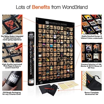 Wond3rland Scratch Off Movie Poster with 100 Films & TV Shows