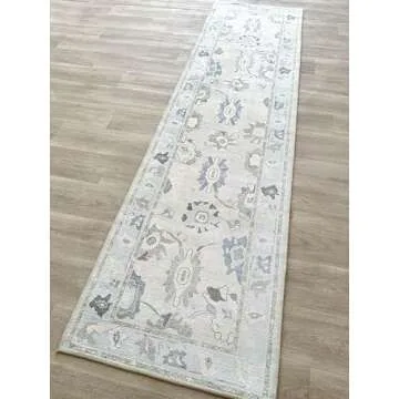Cream Blue Oushak Rug, Modern, Vintage, Turkish, Eclectic, Floral, Pastel, Washable, Large Area Rugs for Living Room, Dining, Bedroom, Girls, Boys, 7'5"x9'8"