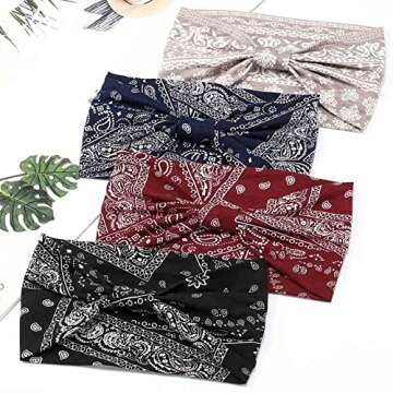 Acenail Boho Headbands Wide Head Bands Knotted Turban Headband Nonslip Elastic Hairbands Floral Hair...