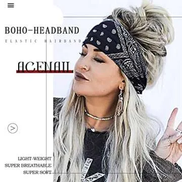 Acenail Boho Headbands Wide Head Bands Knotted Turban Headband Nonslip Elastic Hairbands Floral Hairband Workout Hair Scarfs Yoga Sweatbands Bohemian Head Wraps for Women 4Pcs (#4 Bohemian)
