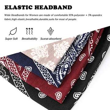 Acenail Boho Headbands Wide Head Bands Knotted Turban Headband Nonslip Elastic Hairbands Floral Hairband Workout Hair Scarfs Yoga Sweatbands Bohemian Head Wraps for Women 4Pcs (#4 Bohemian)