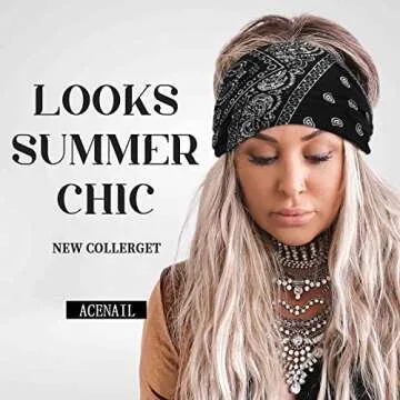 Acenail Boho Headbands Wide Head Bands Knotted Turban Headband Nonslip Elastic Hairbands Floral Hairband Workout Hair Scarfs Yoga Sweatbands Bohemian Head Wraps for Women 4Pcs (#4 Bohemian)