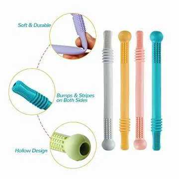 Chuya 6 Pack Hollow Teether Tube, Silicone Tubes Baby Teether Toys,Chew Straws Toy for 3-12 Months B...