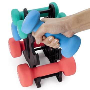 Crown Sporting Goods Set of 3 Pairs of Neoprene Body Sculpting Hand Weights with Stand (Shape)