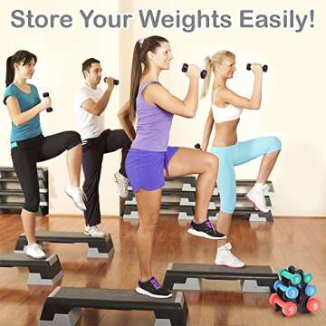 Crown Sporting Goods Set of 3 Pairs of Neoprene Body Sculpting Hand Weights with Stand (Shape)