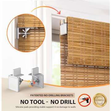 LazBlinds No Tools No Drill Cordless Bamboo Roman Shades, Light Filtering Window Treatment, Roll Up Bamboo Blinds for Window 27'' W x 64'' H, Tuscan B