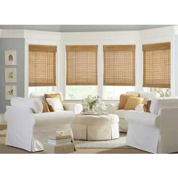 LazBlinds No Tools No Drill Cordless Bamboo Roman Shades, Light Filtering Window Treatment, Roll Up Bamboo Blinds for Window 27'' W x 64'' H, Tuscan B