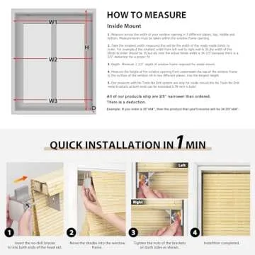 LazBlinds No Tools No Drill Cordless Bamboo Roman Shades, Light Filtering Window Treatment, Roll Up Bamboo Blinds for Window 27'' W x 64'' H, Tuscan B