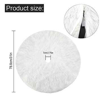 Konsait Plush Christmas Tree Skirt - Round Snow White Xmas Tree Mat Base Cover for Holiday Home Decorations, 31Inch/78CM
