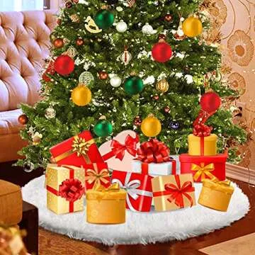 Konsait Plush Christmas Tree Skirt - Round Snow White Xmas Tree Mat Base Cover for Holiday Home Decorations, 31Inch/78CM