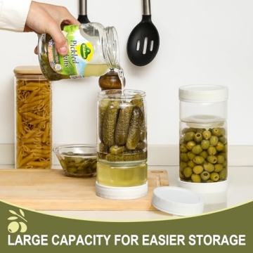 LANDNEOO 35oz Glass Pickle Jar with Strainer for Easy Retrieval