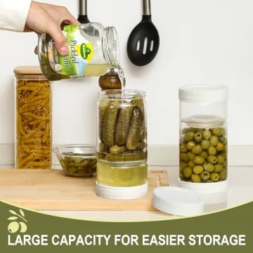 LANDNEOO 35oz Glass Pickle Jar with Strainer for Easy Retrieval