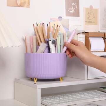 SKYDUE 360 Degree Rotating Desk Organizer, Dual-Purpose Pencil Pen Holder for Desk, Rotating Desk Pe...