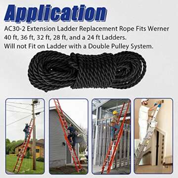 ChangTa AC30-2 Extension Ladder Rope Replacement, Compatible with Wernerr Extension Ladders, Up to 40 Foot with Single Pulley