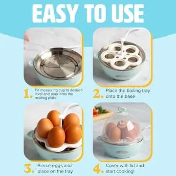 Tasty Mini Rapid Egg Cooker, 5-Egg Capacity for Perfect Hard Boiled Eggs or Omelets, Auto Shut Off, Aqua