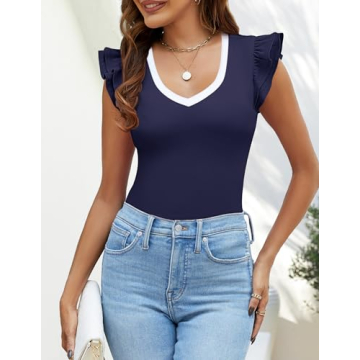 NENONA Women’s Ruffle Sleeve Summer Top in Navy