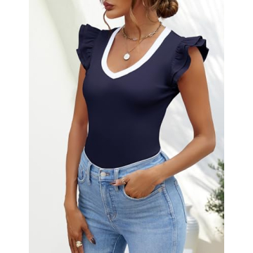 NENONA Women’s Ruffle Sleeve Summer Top in Navy