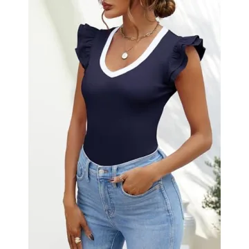 NENONA Women’s Ruffle Sleeve Summer Top in Navy