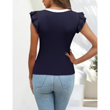 NENONA Women’s Ruffle Sleeve Summer Top in Navy