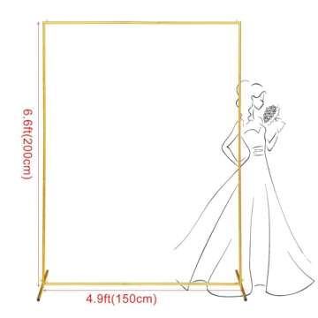 WORFEI Metal Wedding Arch Backdrop Stand - 6.6x5 FT Gold Frame for Elegant Events