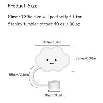10mm Straw Cover, 3pcs Covers Cap for Stanley Cup 40 oz 30 Food Grade Silicone Cute Large Cloud Topp...