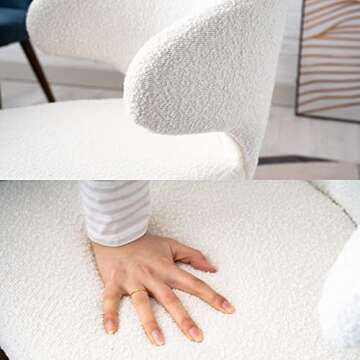 RIVOVA Upholstered Accent Arm Chairs Set of 4, Faux Sherpa Mid Century Modern Dining Chairs for Kitchen Dining Room Side Chairs with Wood Legs, White